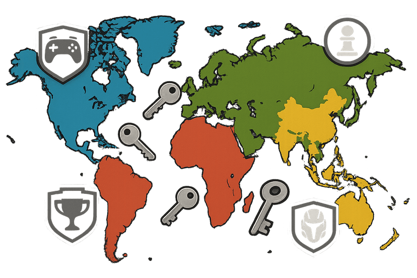 Mapa de regiones de juegos y claves digitales