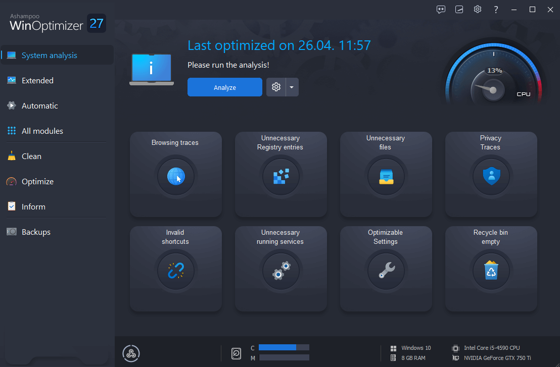 Ashampoo WinOptimizer 27 Key (3 PCs) screenshot 1