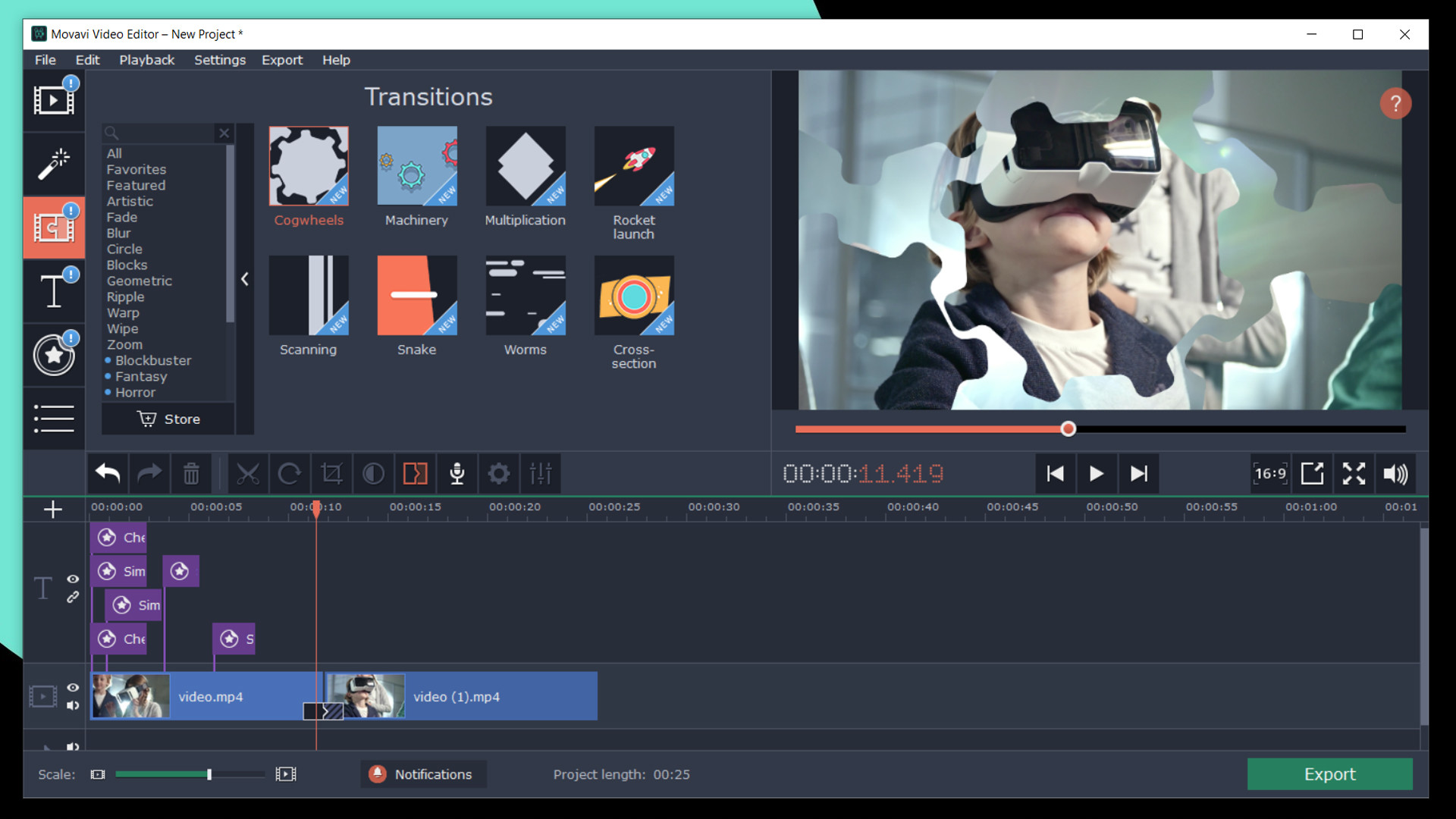 Movavi Video Editor Plus 2020 - Technology Set Effects DLC Steam CD Key screenshot 1