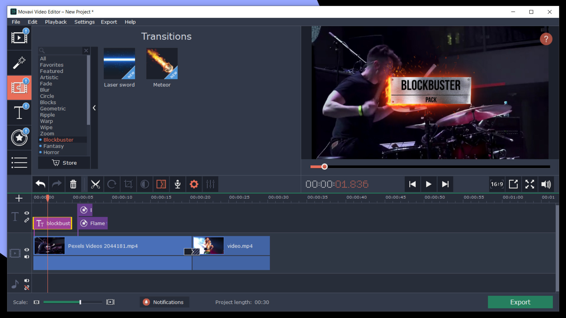 Movavi Video Editor Plus 2020 - Cinematic Set Effects DLC Steam CD Key screenshot 1