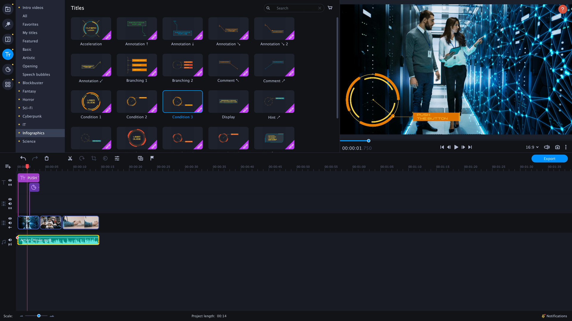 Movavi Video Editor Plus 2021 Effects - Technology Set Steam CD Key screenshot 2